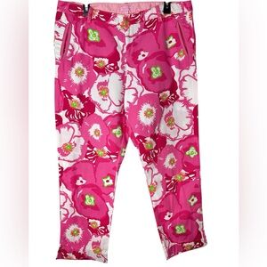 Lilly Pulitzer Cherry Begonia Textured Colorful Floral Print Cropped Pants